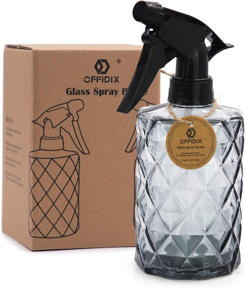 OFFIDIX Glass Spray Bottle,Plant Mister, 0.35L/11.8oz Pressure Watering Can with Adjustable Nozzle Watering Handheld Bottles for Garden Plants Cleaning Solutions(Gray - Image 1